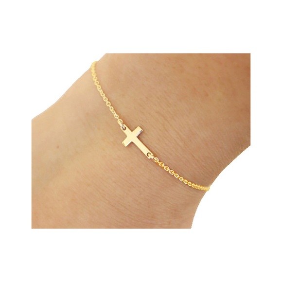 Gold Cross Crucifix Bracelet, Religous Charm Bracelet NWT - Picture 1 of 3
